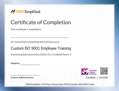 Certificate: Custom ISO 9001 Employee Training