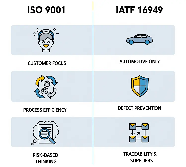 Differences between IATF 16949 and ISO 9001 Standards